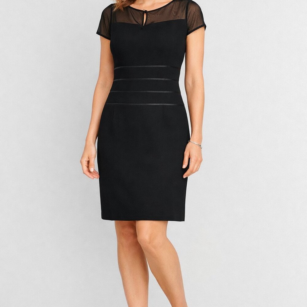 Talbots Black Illusion Neck Sheer Mesh Sleeve Sheath Dress